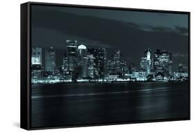 Boston Skyline by Night from East Boston, Massachusetts-Samuel Borges-Framed Stretched Canvas