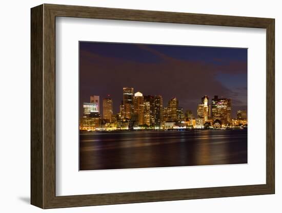 Boston Skyline by Night from East Boston, Massachusetts-Samuel Borges-Framed Photographic Print