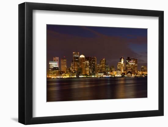 Boston Skyline by Night from East Boston, Massachusetts-Samuel Borges-Framed Photographic Print