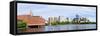 Boston Skyline Panorama over Charles River with Boat and Urban Architecture.-Songquan Deng-Framed Stretched Canvas