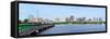 Boston Skyline Panorama over Charles River with Boat, Bridge and Urban Architecture.-Songquan Deng-Framed Stretched Canvas
