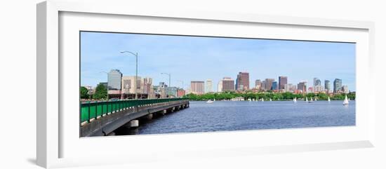Boston Skyline Panorama over Charles River with Boat, Bridge and Urban Architecture.-Songquan Deng-Framed Photographic Print