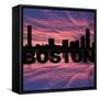 Boston Skyline Reflected with Text on Sunset Illustration-fintastique-Framed Stretched Canvas