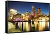 Boston Skyline with Financial District and Boston Harbor-Roman Slavik-Framed Stretched Canvas