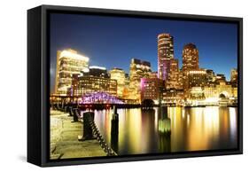 Boston Skyline with Financial District and Boston Harbor-Roman Slavik-Framed Stretched Canvas