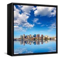 Boston Skyline with River in Sunlight at Massachusetts USA-holbox-Framed Stretched Canvas