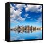 Boston Skyline with River in Sunlight at Massachusetts USA-holbox-Framed Stretched Canvas