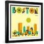 Boston Skyline-Jazzberry Blue-Framed Art Print