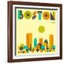 Boston Skyline-Jazzberry Blue-Framed Art Print