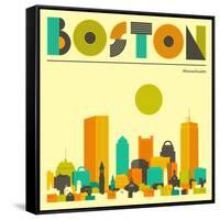 Boston Skyline-Jazzberry Blue-Framed Stretched Canvas