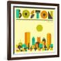 Boston Skyline-Jazzberry Blue-Framed Premium Giclee Print