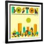 Boston Skyline-Jazzberry Blue-Framed Premium Giclee Print