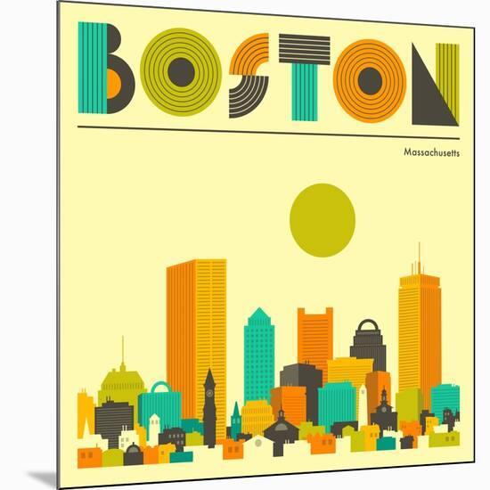 Boston Skyline-Jazzberry Blue-Mounted Premium Giclee Print