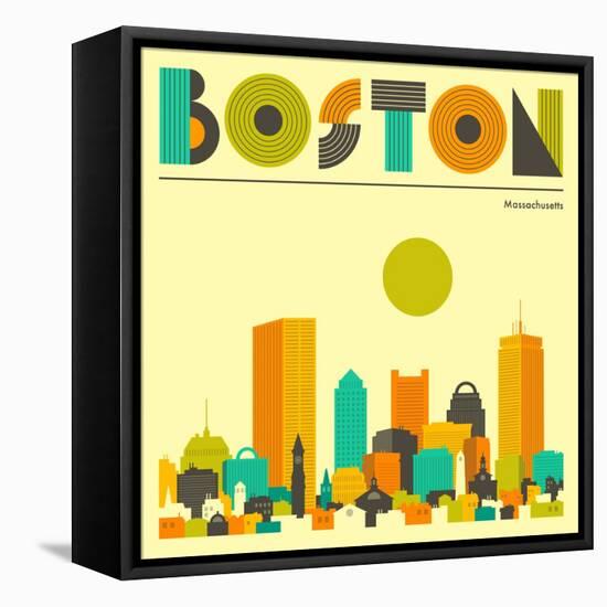 Boston Skyline-Jazzberry Blue-Framed Stretched Canvas