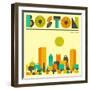 Boston Skyline-Jazzberry Blue-Framed Art Print