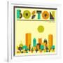 Boston Skyline-Jazzberry Blue-Framed Art Print