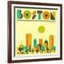 Boston Skyline-Jazzberry Blue-Framed Art Print