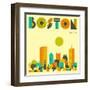 Boston Skyline-Jazzberry Blue-Framed Art Print