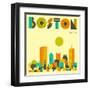 Boston Skyline-Jazzberry Blue-Framed Art Print