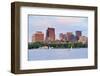 Boston Sunset over Charles River with Urban Skyscrapers and Boat.-Songquan Deng-Framed Photographic Print