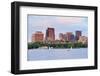 Boston Sunset over Charles River with Urban Skyscrapers and Boat.-Songquan Deng-Framed Photographic Print