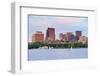 Boston Sunset over Charles River with Urban Skyscrapers and Boat.-Songquan Deng-Framed Photographic Print