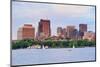 Boston Sunset over Charles River with Urban Skyscrapers and Boat.-Songquan Deng-Mounted Photographic Print