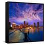 Boston Sunset Skyline from Fan Pier in Massachusetts USA-holbox-Framed Stretched Canvas