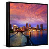 Boston Sunset Skyline from Fan Pier in Massachusetts USA-holbox-Framed Stretched Canvas