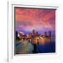 Boston Sunset Skyline from Fan Pier in Massachusetts USA-holbox-Framed Premium Photographic Print