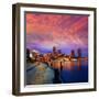 Boston Sunset Skyline from Fan Pier in Massachusetts USA-holbox-Framed Premium Photographic Print