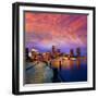 Boston Sunset Skyline from Fan Pier in Massachusetts USA-holbox-Framed Premium Photographic Print