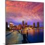 Boston Sunset Skyline from Fan Pier in Massachusetts USA-holbox-Mounted Premium Photographic Print