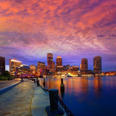'Boston Sunset Skyline from Fan Pier in Massachusetts USA' Photographic