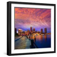 Boston Sunset Skyline from Fan Pier in Massachusetts USA-holbox-Framed Photographic Print