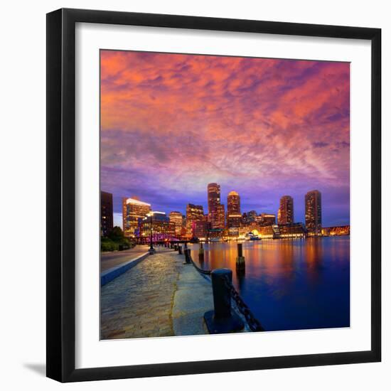 Boston Sunset Skyline from Fan Pier in Massachusetts USA-holbox-Framed Photographic Print