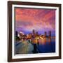 Boston Sunset Skyline from Fan Pier in Massachusetts USA-holbox-Framed Photographic Print