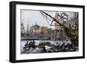 Boston Tea Party, a Protest against British Taxes Before the American Revolution, c.1773-null-Framed Giclee Print