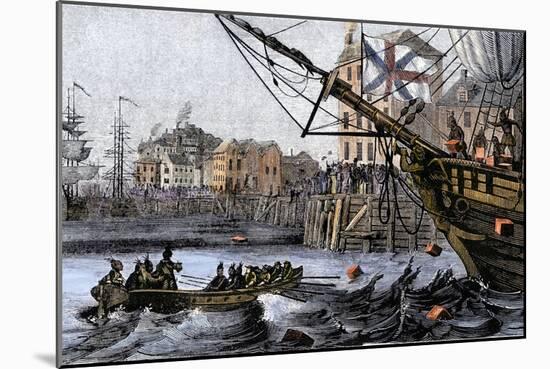Boston Tea Party, a Protest against British Taxes Before the American Revolution, c.1773-null-Mounted Giclee Print