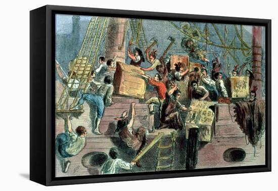 Boston Tea Party, the "Boston Boys" Throwing the Taxed Tea into the Charles River, 1773-null-Framed Stretched Canvas