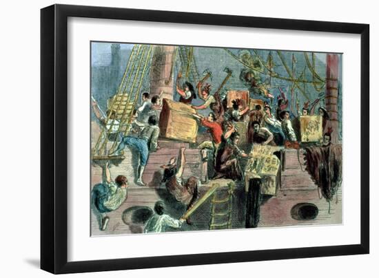 Boston Tea Party, the "Boston Boys" Throwing the Taxed Tea into the Charles River, 1773-null-Framed Giclee Print