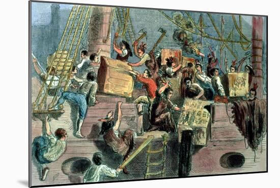 Boston Tea Party, the "Boston Boys" Throwing the Taxed Tea into the Charles River, 1773-null-Mounted Giclee Print