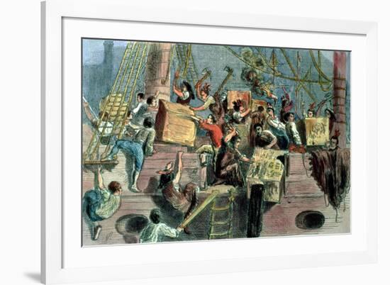 Boston Tea Party, the "Boston Boys" Throwing the Taxed Tea into the Charles River, 1773-null-Framed Premium Giclee Print