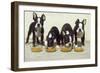 Boston Terrier Dog 4 Puppies Eating from Dog-null-Framed Photographic Print