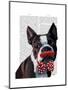 Boston Terrier Portrait with Red Bow Tie and Moustache-Fab Funky-Mounted Art Print