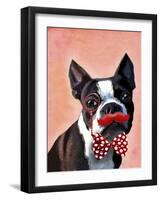 Boston Terrier Portrait with Red Bow Tie and Moustache-Fab Funky-Framed Art Print