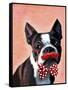 Boston Terrier Portrait with Red Bow Tie and Moustache-Fab Funky-Framed Stretched Canvas