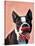 Boston Terrier Portrait with Red Bow Tie and Moustache-Fab Funky-Stretched Canvas