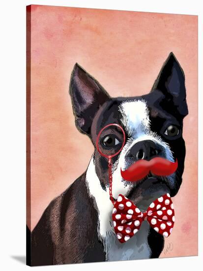 Boston Terrier Portrait with Red Bow Tie and Moustache-Fab Funky-Stretched Canvas