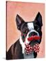 Boston Terrier Portrait with Red Bow Tie and Moustache-Fab Funky-Stretched Canvas